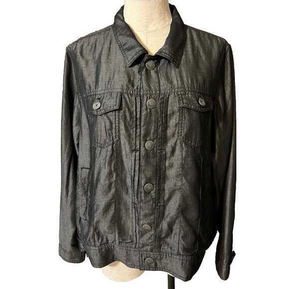 Tahari Black Womens Jean Jacket Gray Steel XL Extra Large Washable Unlined - Picture 2 of 9